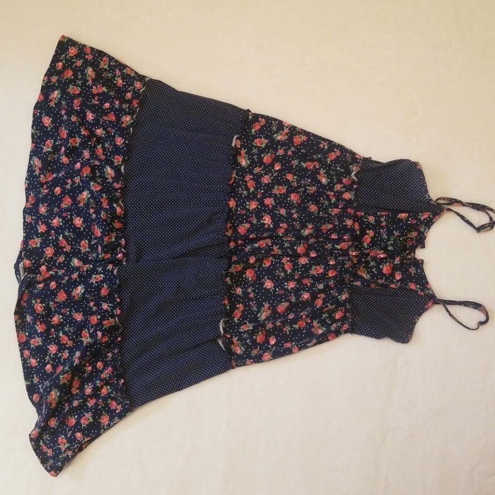 Cute polka dot and pink-flowered sundress